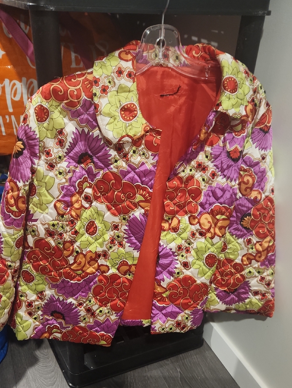 Floral Quilted Women's Jacket in Red, Purple & Lime